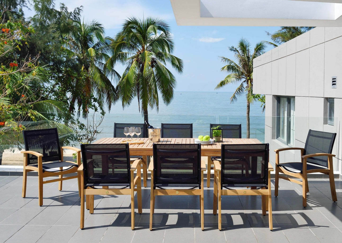 Rectangular Teak Table and 6 or 8 Armchair Dining Set