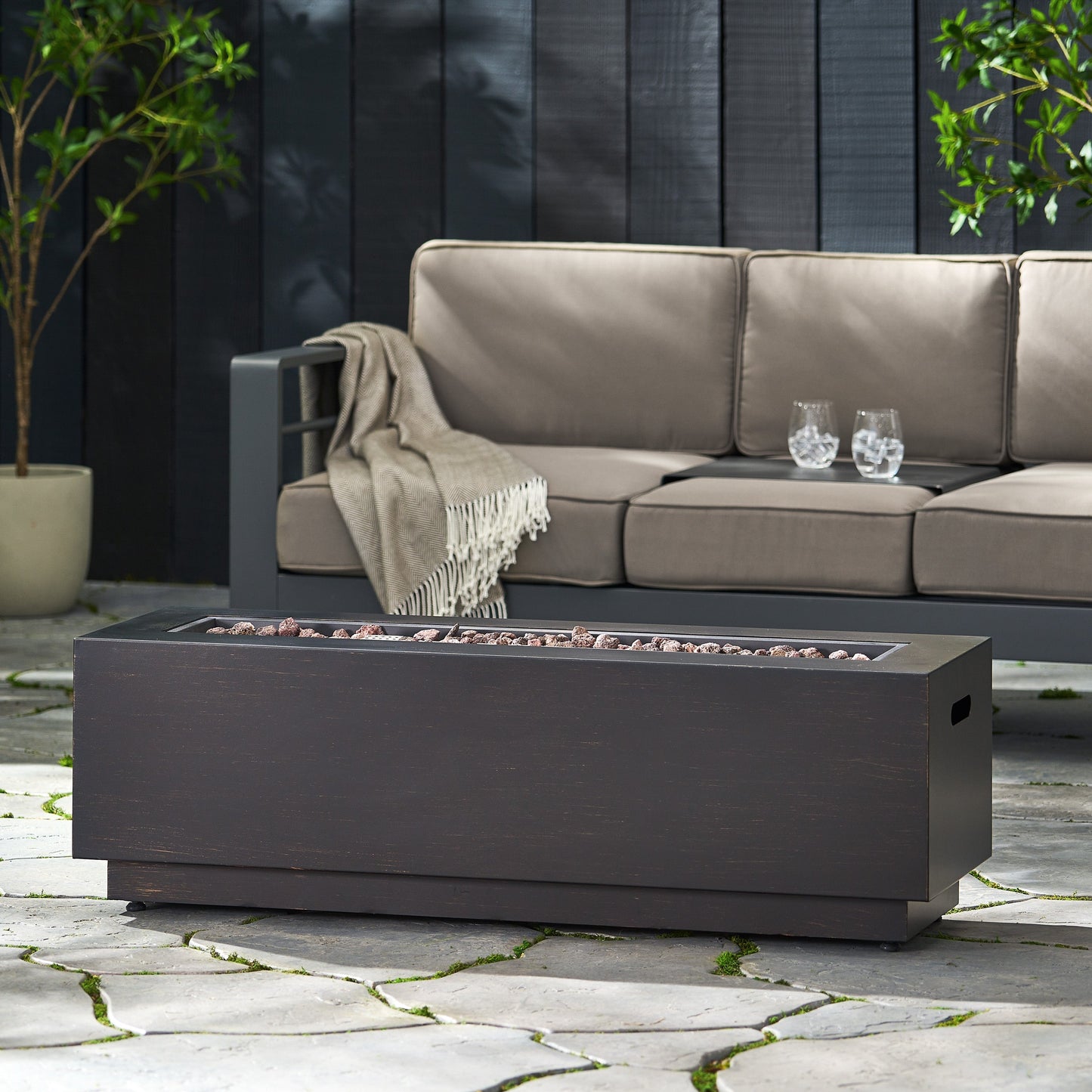 Rectangular Iron Fire Pit - 50,000 BTU with Tank Holder