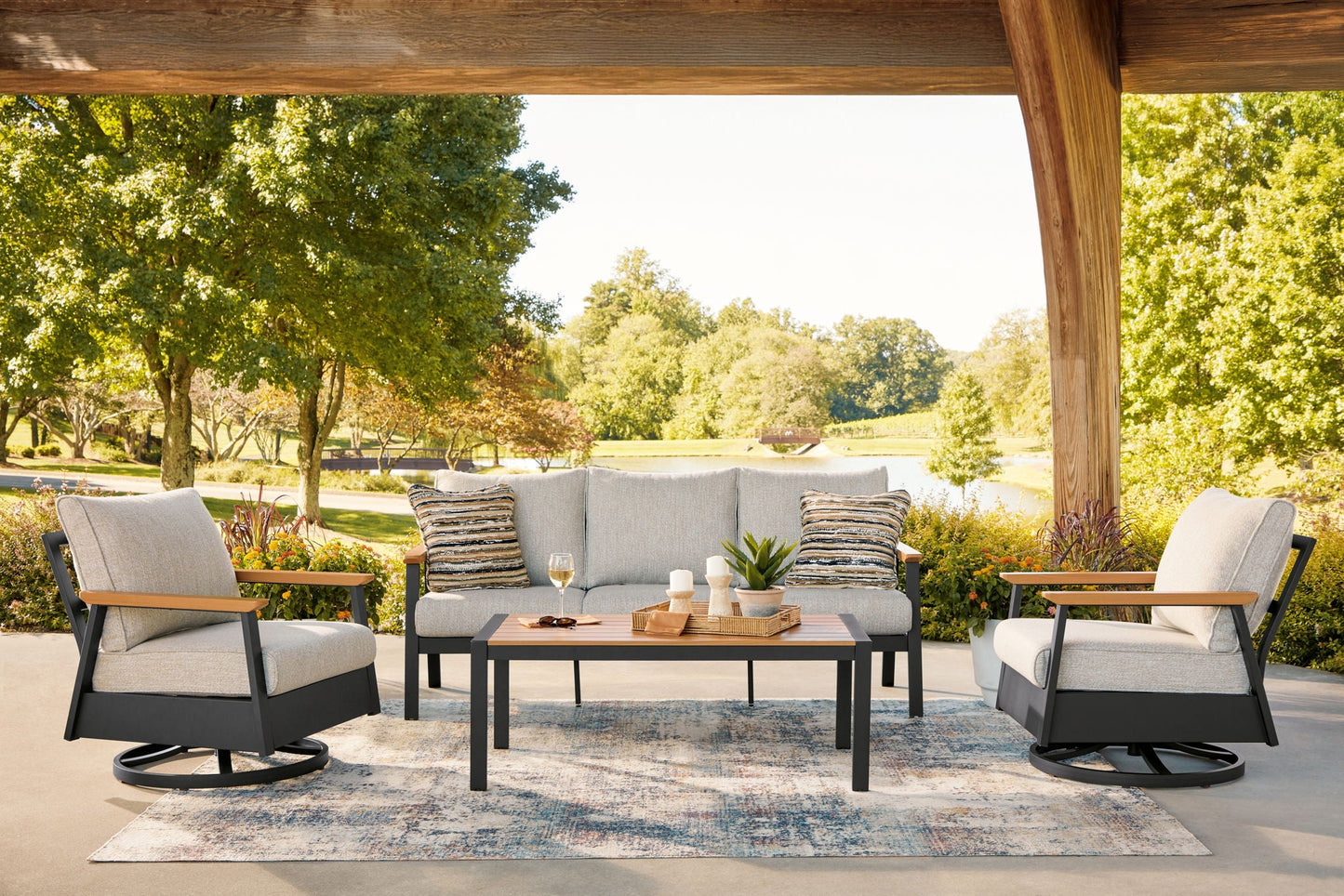 Sofa, Chairs, Table Set (Set of 4) - Dark Brown