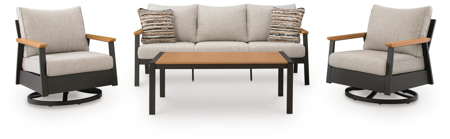 Sofa, Chairs, Table Set (Set of 4) - Dark Brown