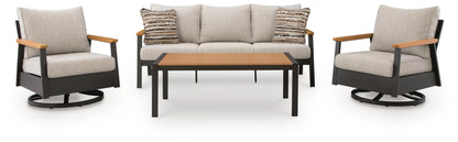 Sofa, Chairs, Table Set (Set of 4) - Dark Brown