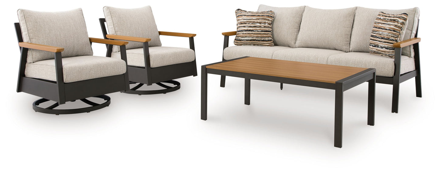 Sofa, Chairs, Table Set (Set of 4) - Dark Brown