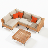 Outdoor Patio Furniture Set Built for Modular Seating, 5 Piece Wicker Sectional, Cushions Included, Table