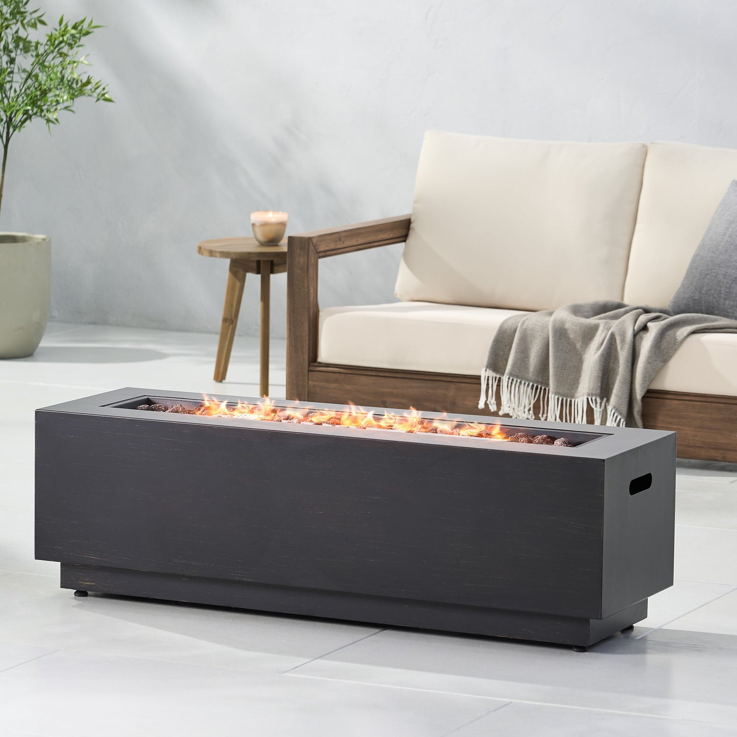 Rectangular Iron Fire Pit - 50,000 BTU with Tank Holder