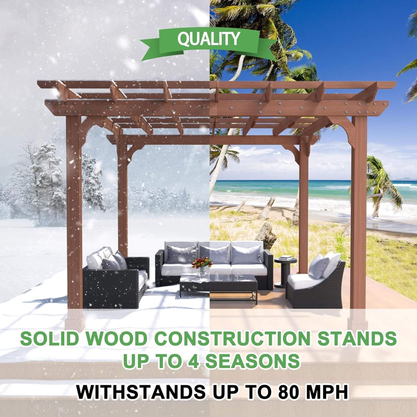Premium Outdoor Cedar Wood Pergolas With Slatted Roof