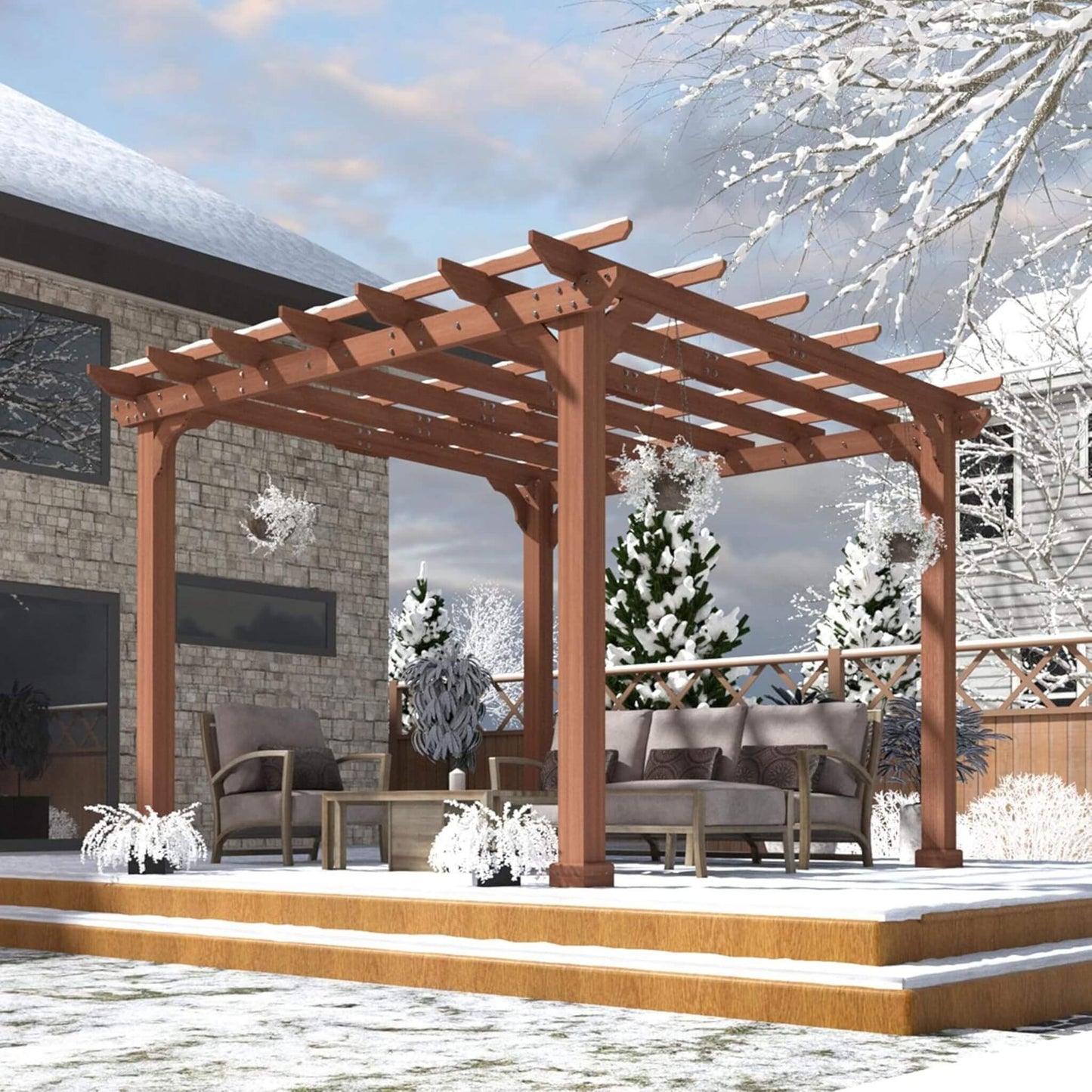 Premium Outdoor Cedar Wood Pergolas With Slatted Roof