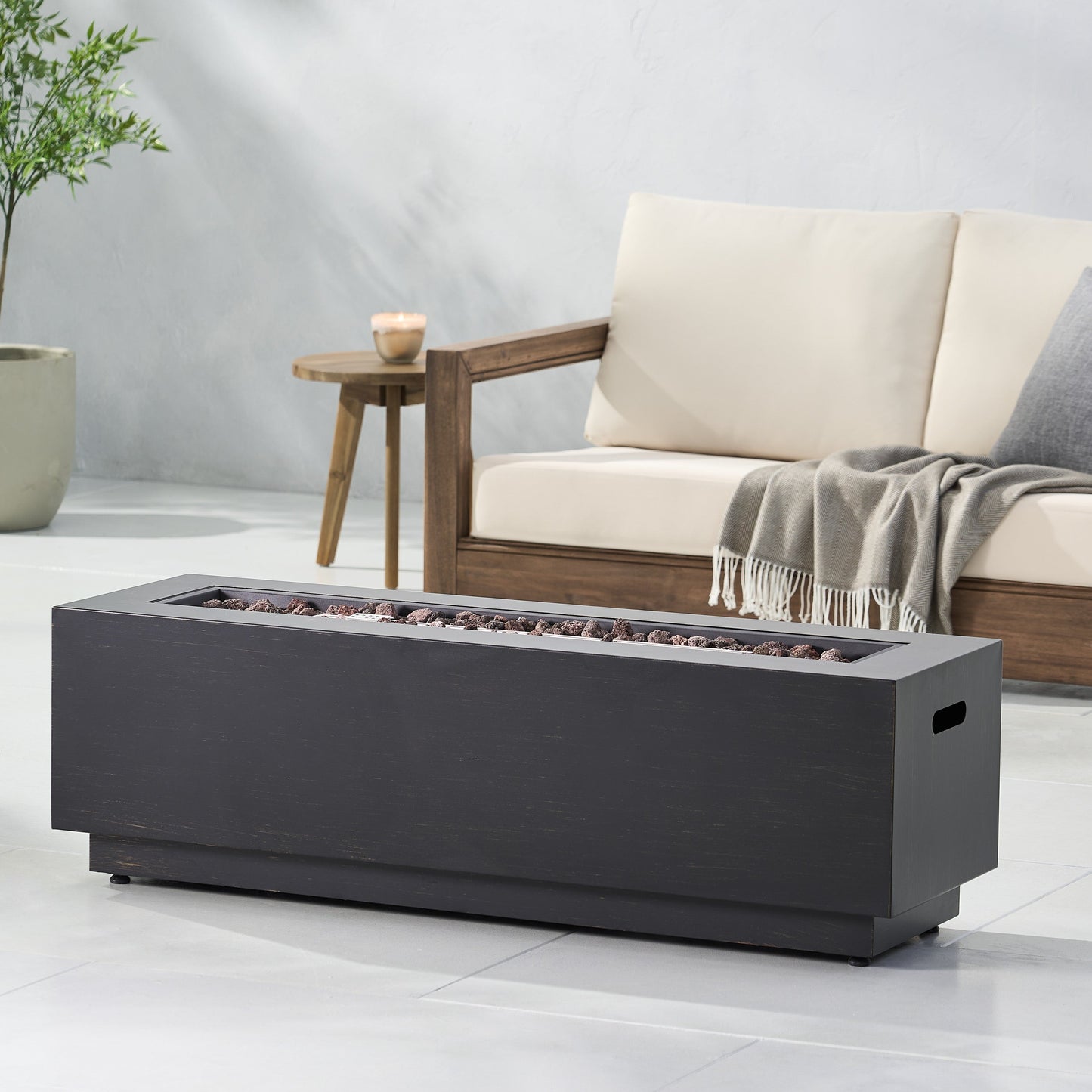 Rectangular Iron Fire Pit - 50,000 BTU with Tank Holder